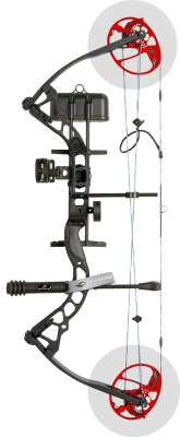 Compound bow with cams highlighted